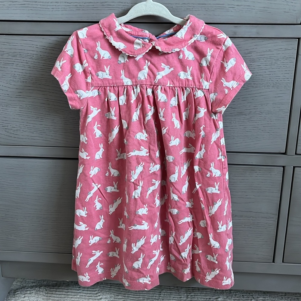 Baby Boden Pink Bunny Print Cotton Dress